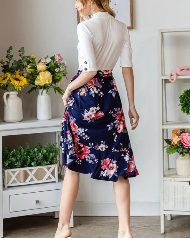 Reborn J Floral Wrap Ruffled Dress