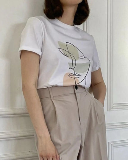 Abstract Face Graphic Casual Round Neck T-Shirt