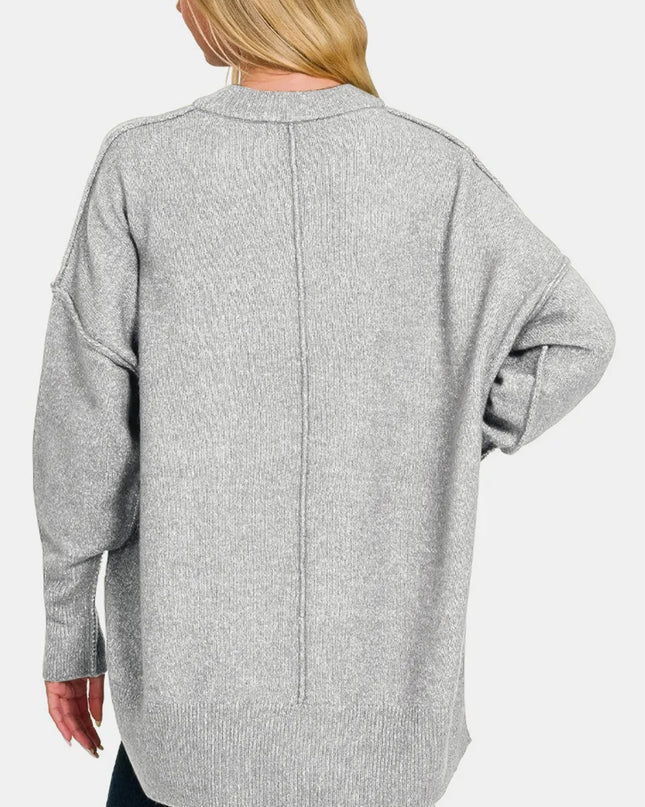 Zenana High-Low Hem Drop Shoulder Sweater