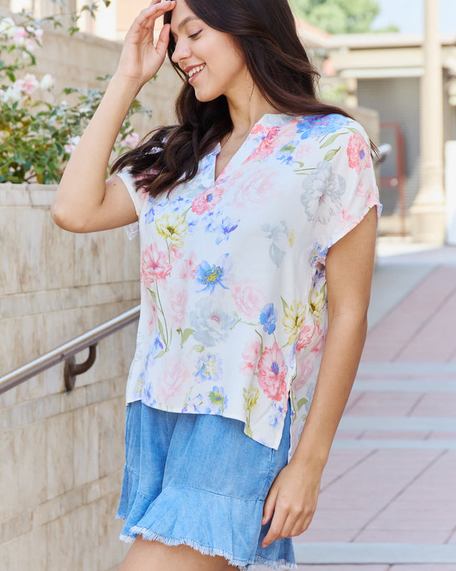 White Birch One And Only Full Size Short Sleeve Floral Print Top