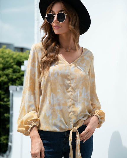 Tie-Dye Tied Balloon Sleeve Blouse
