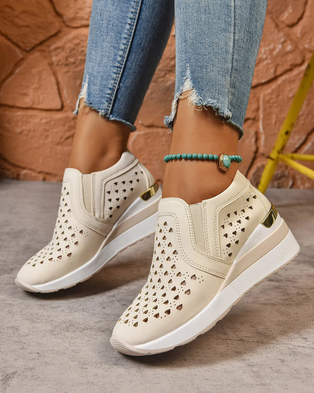 Breathable Cutout Wedge Sneakers 