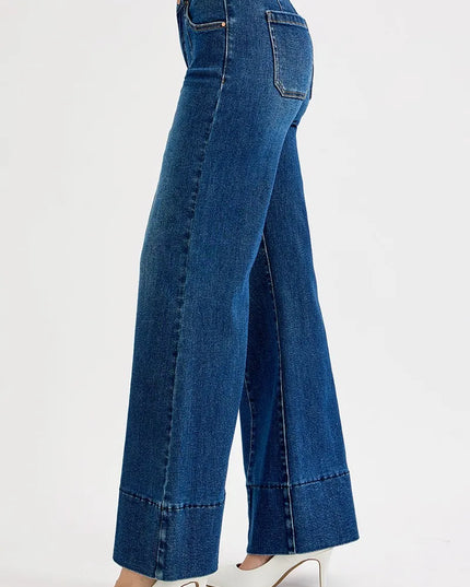 RISEN Full Size Tummy Control Mid Rise Ankle Wide Flare Jeans Plus Size