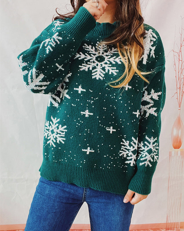 Snowflake Pattern Dropped Shoulder Sweater Green