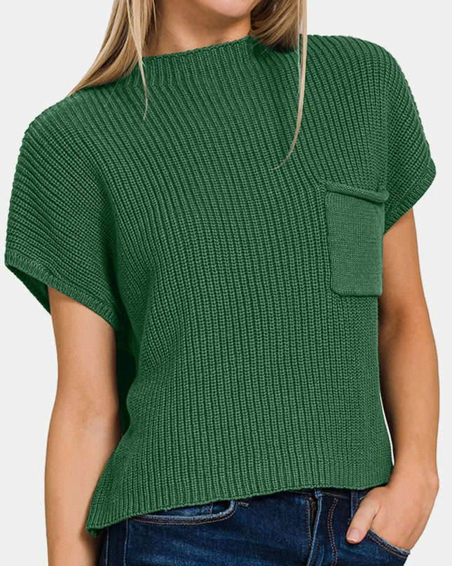 Zenana Mock Neck Short Sleeve Cropped Sweater