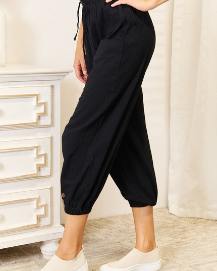 Shiny Decorative Button Cropped Pants