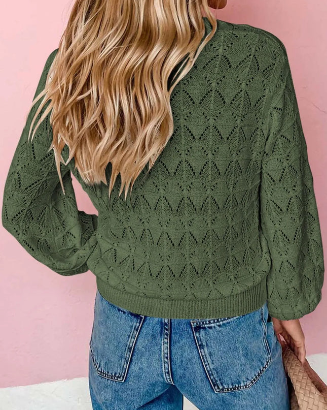 Openwork Button Up Cardigan Green