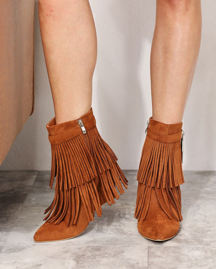 Legend Women's Tassel Wedge Heel Ankle Booties Caramel