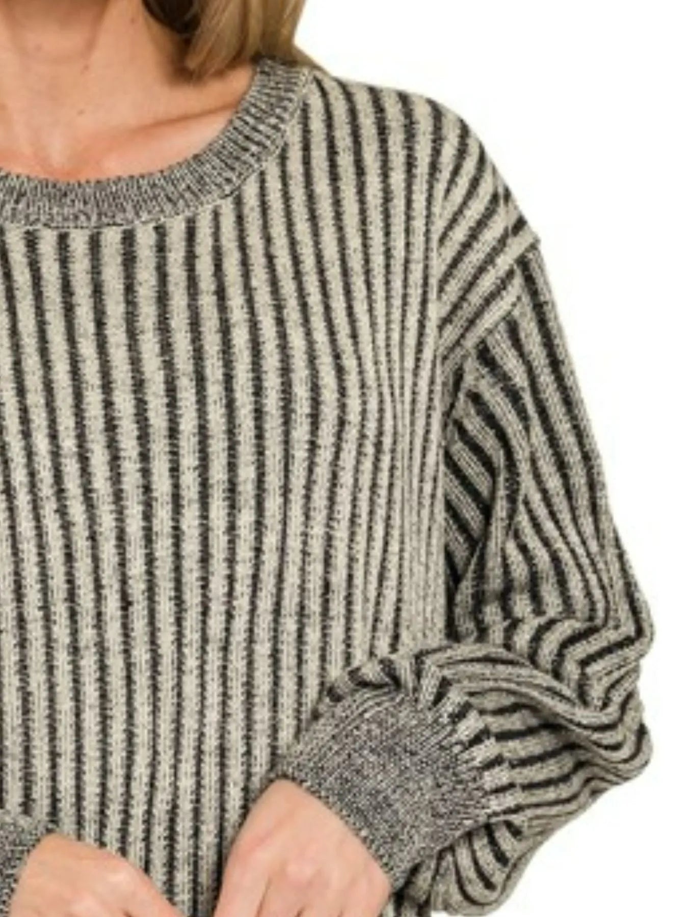 Zenana Curved Hem Two-Tone Ribbed Sweater