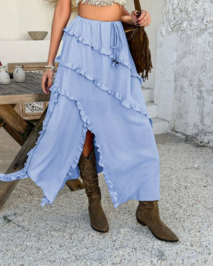 Devine Slit Drawstring Ruffled Skirt