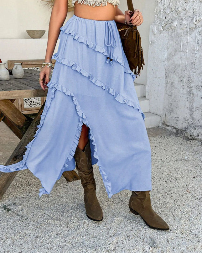 Devine Slit Drawstring Ruffled Skirt