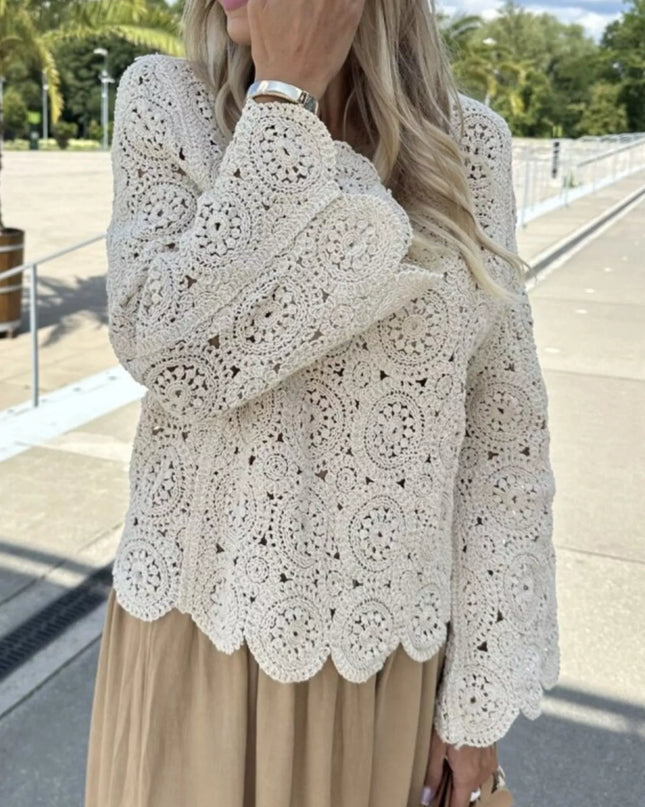 Crochet Lace V-Neck Bell Sleeve Knit Top