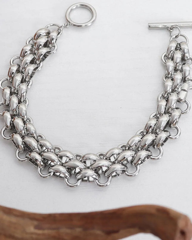 Gold Chain Link Jewelry Set with Necklace and Bracelet 