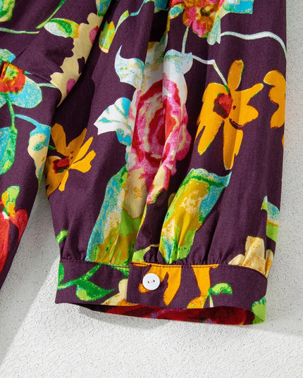 Flower Embroidered Trim Half Sleeve Blouse