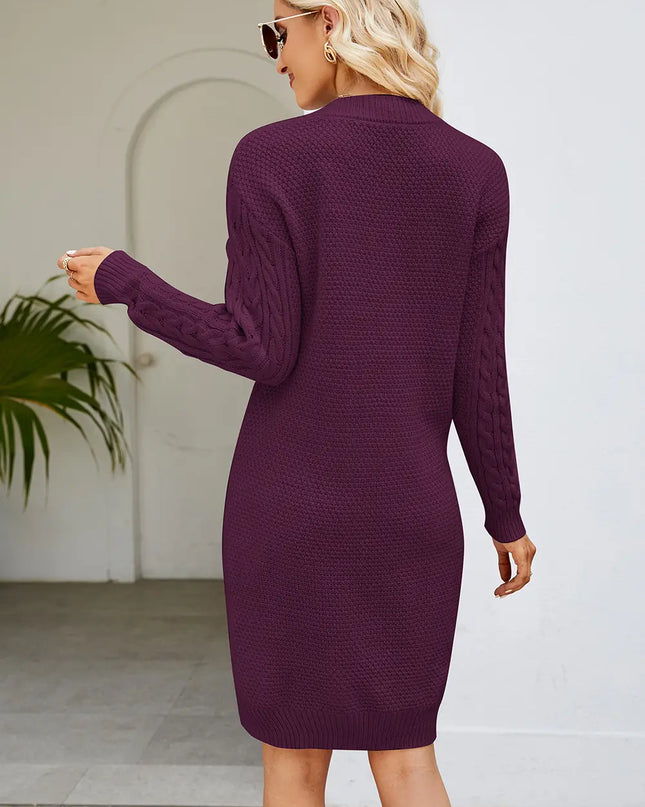 Cable-Knit Long Sleeve Sweater Dress