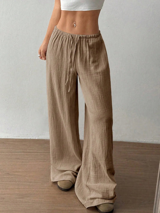 Wide Leg Drawstring Casual Pants