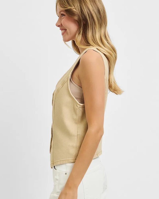 RISEN Full Size V Neck Button Down Vest Plus Size