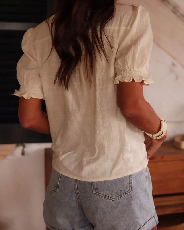 Embroidered Puff Sleeve Blouse