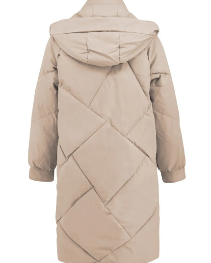 Long Sleeve Longline Hooded Winter Coat with Pockets