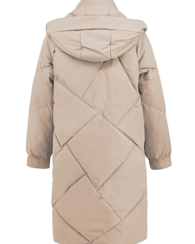 Long Sleeve Longline Hooded Winter Coat with Pockets