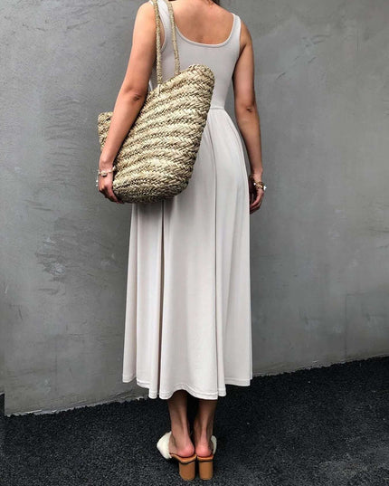 Sleeveless Midi Dress with Gathered Waist