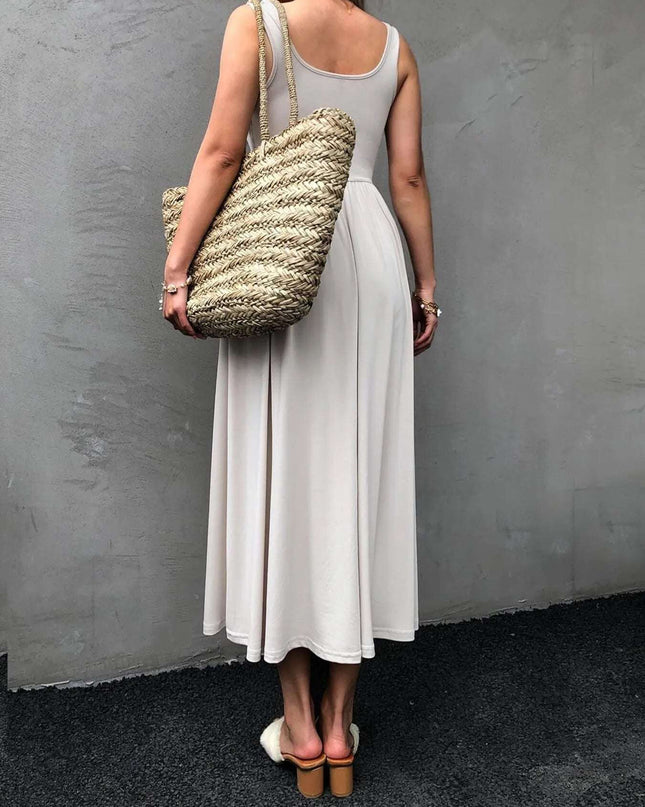 Sleeveless Midi Dress with Gathered Waist