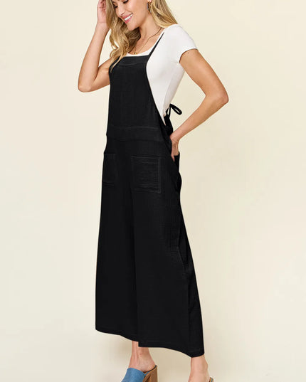 Double Take Full Size Texture Sleeveless Wide Leg Overall