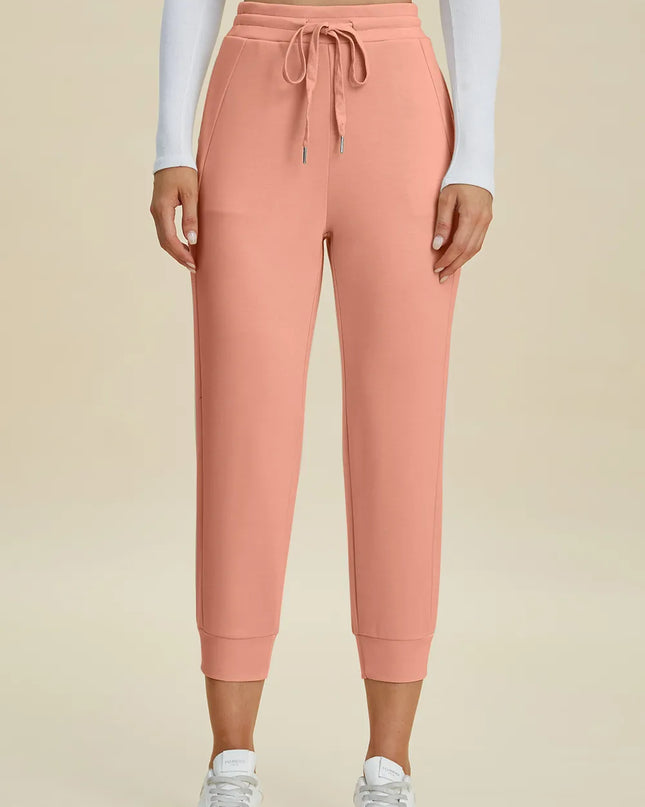 Basic Bae Full Size Air Scuba Drawstring High Waist Cropped Pants Coral