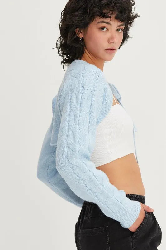HYFVE Cable-Knit Tie-Front Shrug