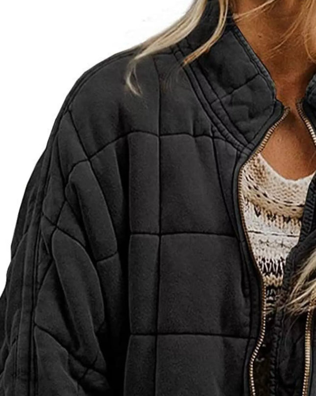 Full Size Zip Up Quilted Bomber Jacket Plus Size