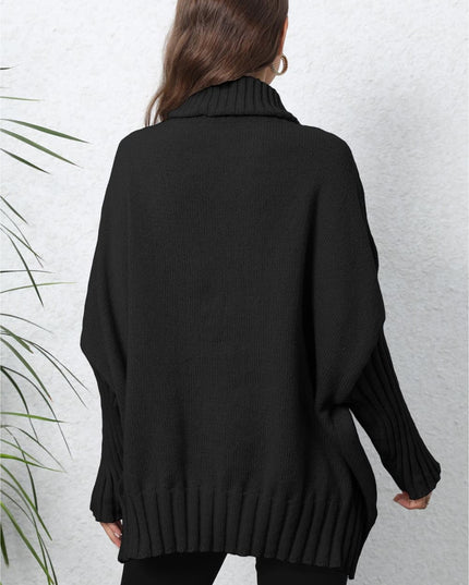 Turtle Neck Long Sleeve Ribbed Sweater