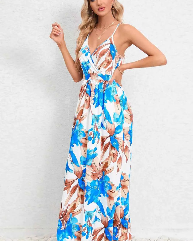 Printed Surplice Maxi Cami Dress