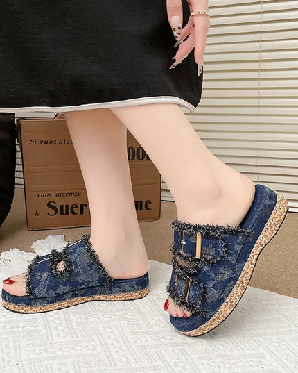 Open Toe Double Buckle Platform Sandals