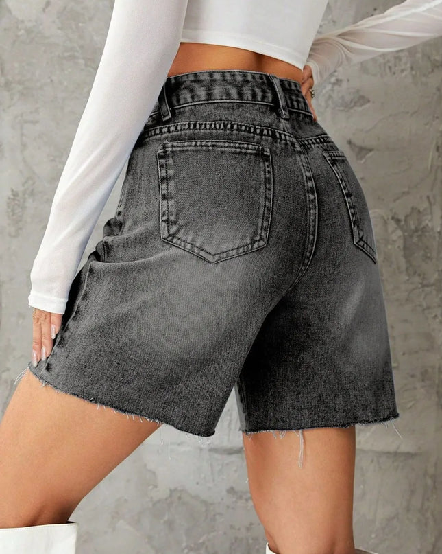 Frayed Hem Denim Shorts 