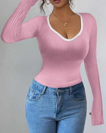 Contrast Trim Long Sleeve T-Shirt