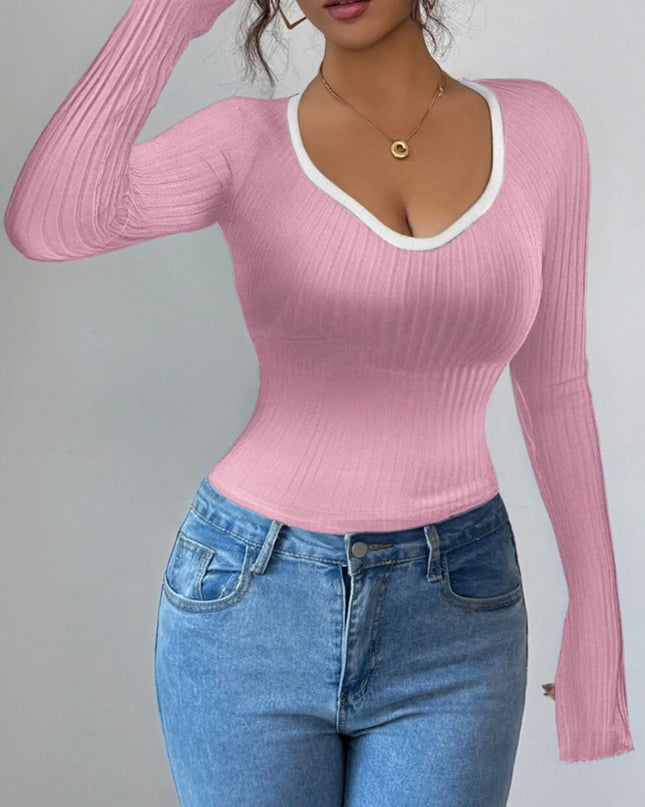 Contrast Trim Long Sleeve T-Shirt