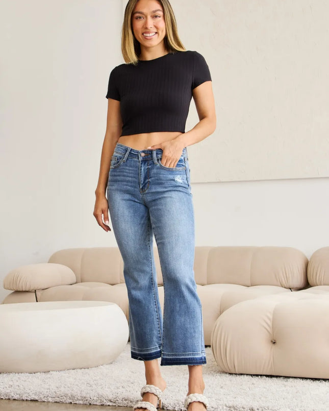Judy Blue Full Size Release Hem Cropped Bootcut Jeans