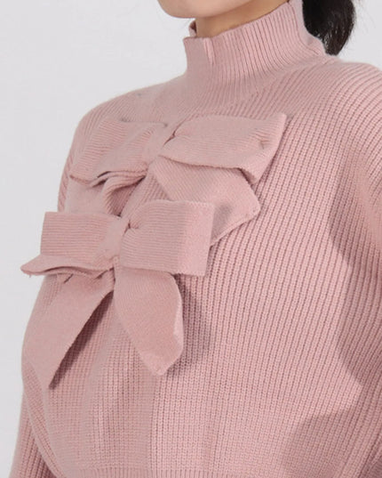 Bow Front Turtleneck Long Sleeve Sweater