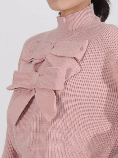 Bow Front Turtleneck Long Sleeve Sweater