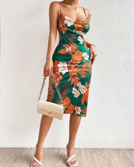 Crisscross Back Floral Print Bodycon Dress 