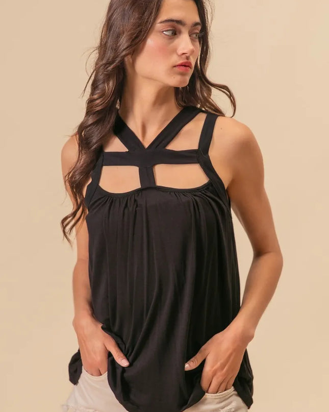 BiBi Rayon Span Jersey Cut Out with Straps Detailed 