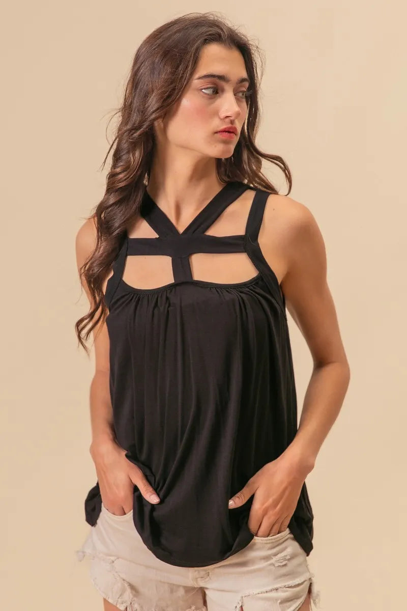 BiBi Rayon Span Jersey Cut Out with Straps Detailed 