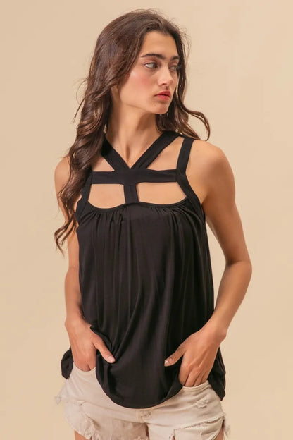 BiBi Rayon Span Jersey Cut Out with Straps Detailed 