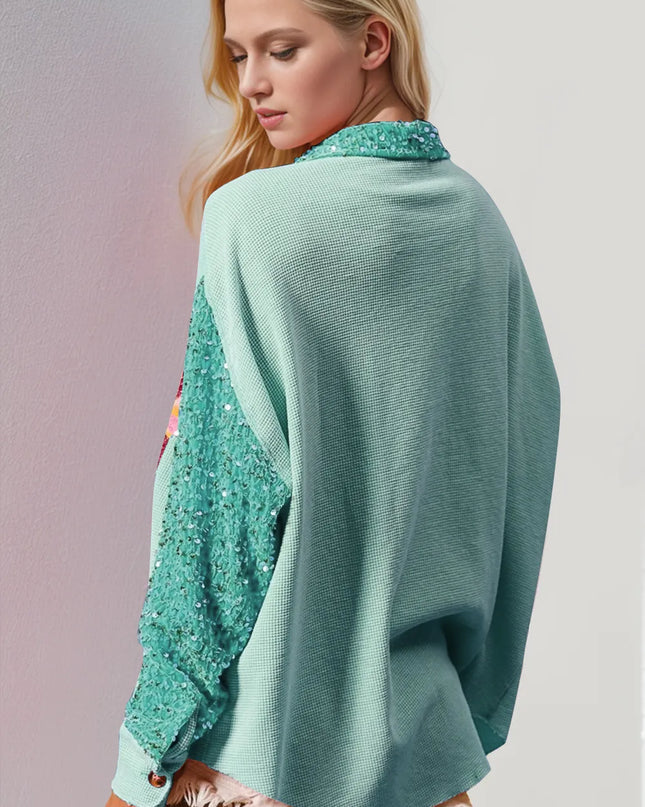 Double Take Sequin Nutcracker Button Up Shirt