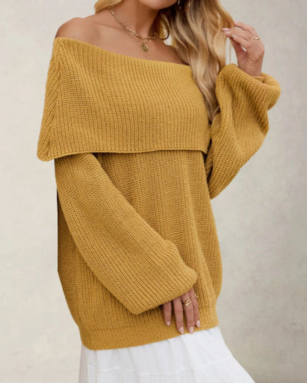 Fold-Over Collar Long Sleeve Sweater
