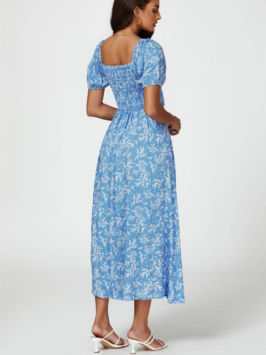Floral Print Maxi Dress in Blue