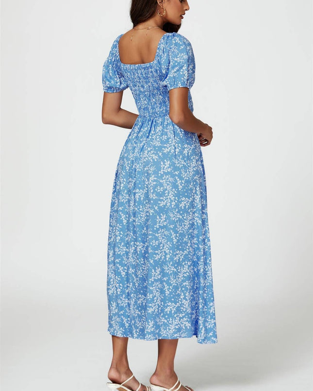Floral Print Maxi Dress in Blue