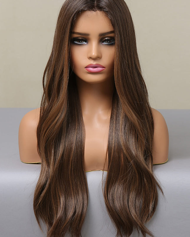 13*2" Lace Front Wigs Synthetic Long Wave 26" Heat Safe 150% Density Brown Balayage One Size