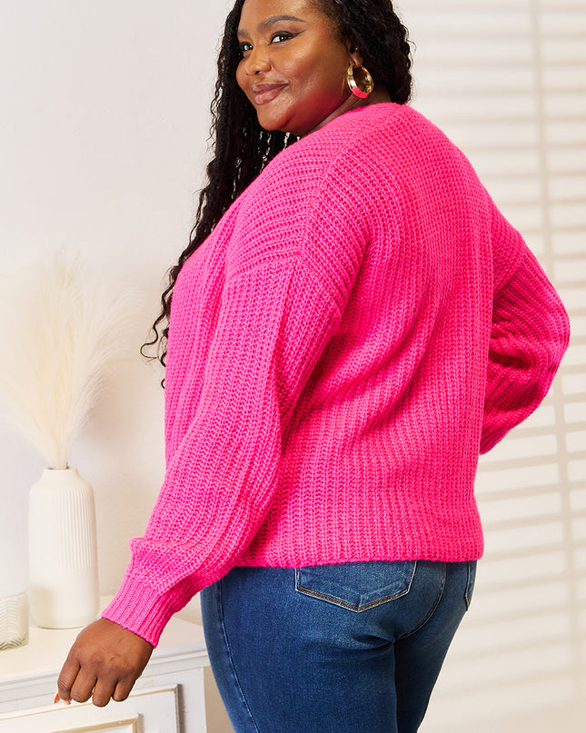 Woven Right Rib-Knit Open Front Drop Shoulder Cardigan