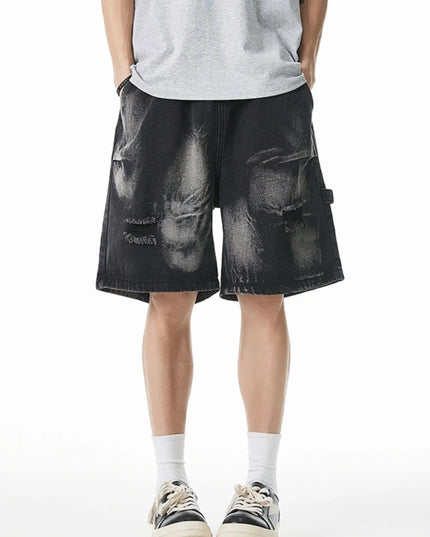 Men's Plus Size Distressed Cargo Denim Shorts Black